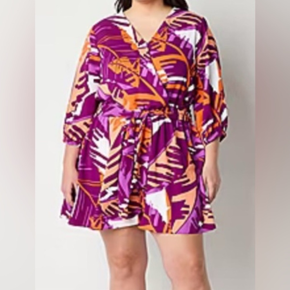 Bold Elements Colorful V Neck Romper 3/4 Sleeve New Size XL
